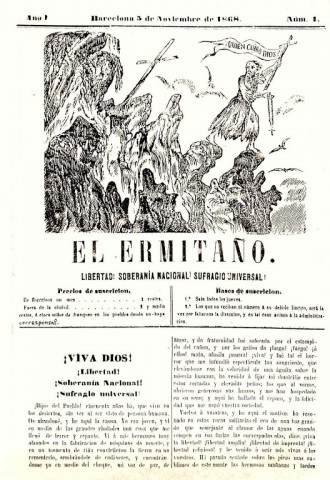 El Ermitaño nº 1, 5 de novembro de 1868.