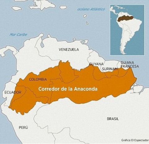 Mapa inicial do projeto Corredor da Anaconda, ou Tríplice AAA. Metade das terras já foram isoladas pelos governos.