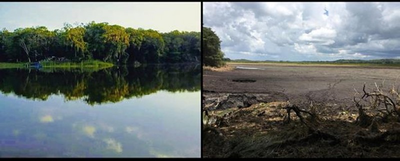 Lagoa de Chakanbacán, antes e depois.