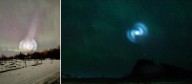 Espiral azul brilhante foi vista no céu noturno sobre as Ilhas Lofoten, na Noruega. 