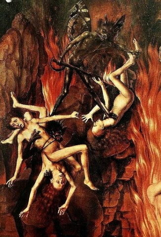 Queda no inferno. Detalhe do tríptico de Hans Memling (1430 - 1494)