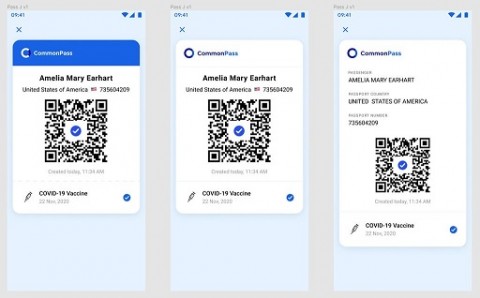 Uma maquete do Projeto Commons de como poderia ser uma credencial de vacina digital.