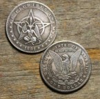 Moeda de um dólar americano com a imagem de Baphomet!