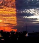 Céu na Flórida ao pôr do sol fica dividido em duas partes distintas: luz e trevas...