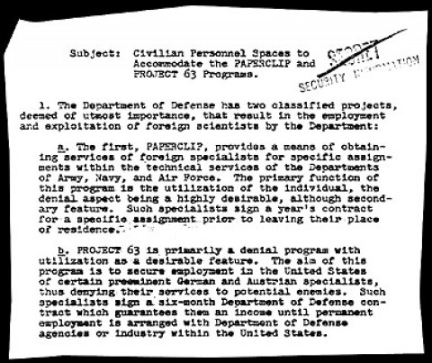 Documento do governo dos EUA citando o Projeto Paperclip.