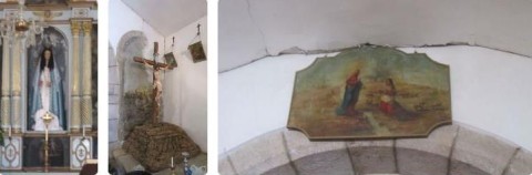 No interior da capela podemos ver o altar-mor com imagem da Nossa Senhora de JerusalÃ©m e uma pintura que representa a apariÃ§Ã£o de Nossa Senhora Ã  pastora.