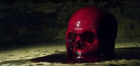 Derramamento de sangue sobre um crânio: Uma maneira simbólica de representar o amor da elite por sacrifícios de sangue.