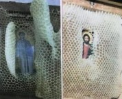 O intrigante mistério das abelhas que constroem colmeias contornando a imagem de Cristo e de figuras sagradas