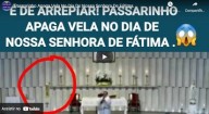 Passarinho apaga a vela após o término da Missa, no dia de Nossa Senhora de Fátima (vídeo)